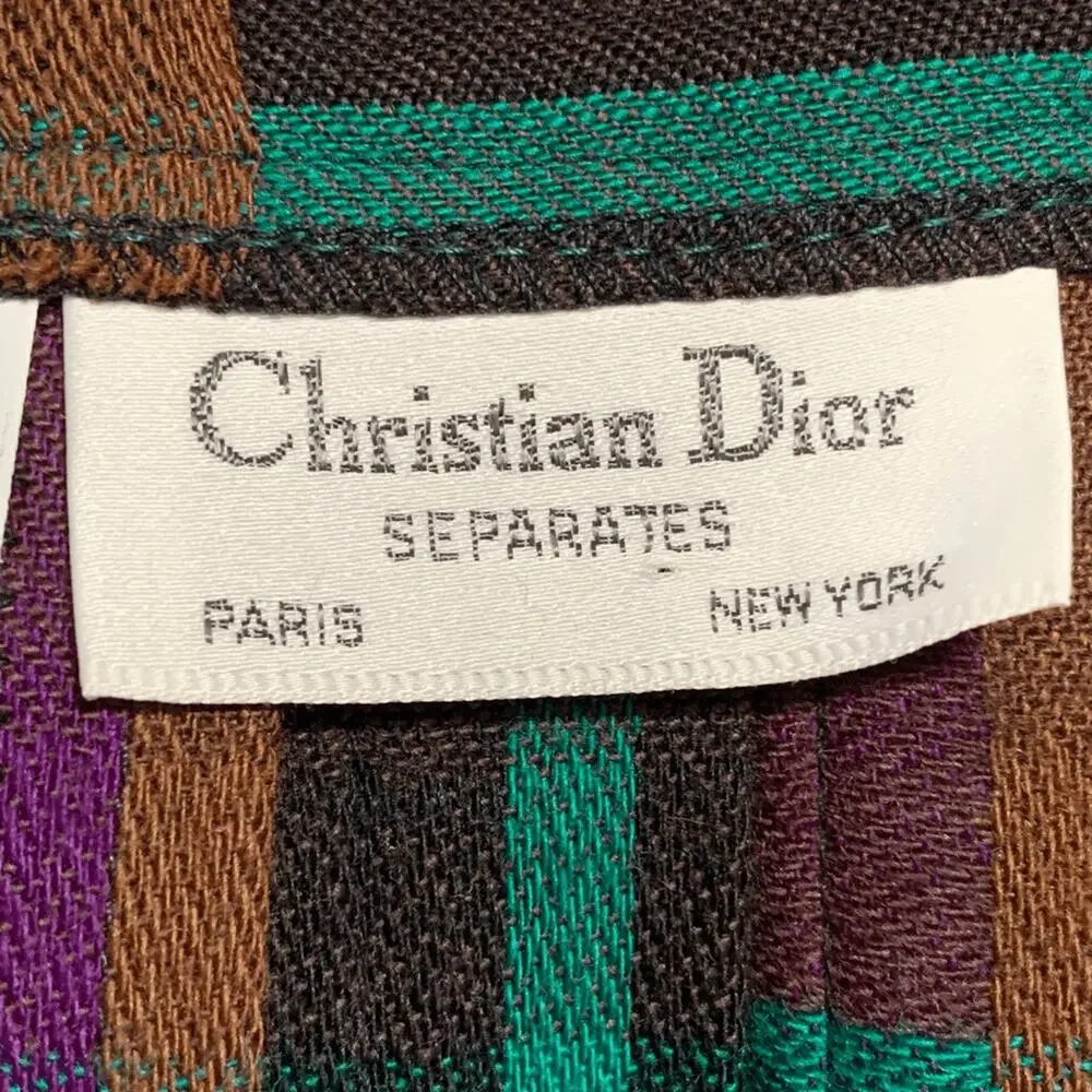 Vintage Christian Dior 80s Purple Plaid Wool Pleated Maxi Skirt Holiday Longline - Picture 9 of 11